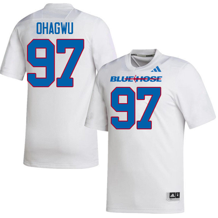 Presbyterian Blue Hose #97 Christian Ohagwu College Football Jerseys,Uniforms-White
